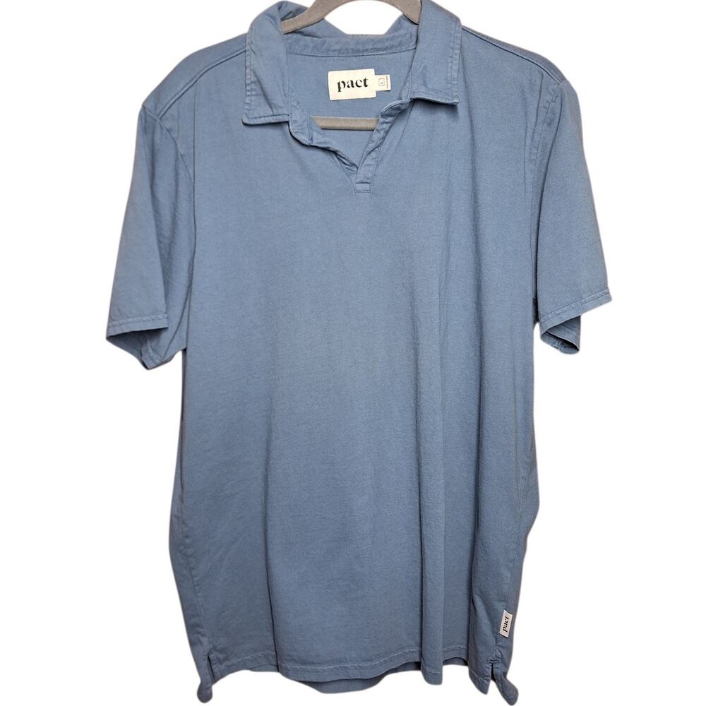 Pact men's organic cotton notch v neck polo tee dusty blue minimalist casual